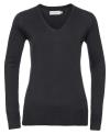 710F Ladies' V Neck Knitted Pullover Black colour image